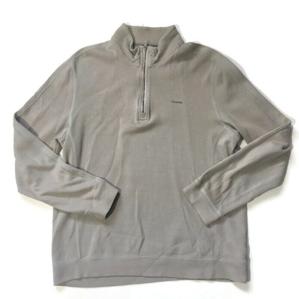 Calvin Klein 1/4 Zip Gray Sweater Mens Size Large